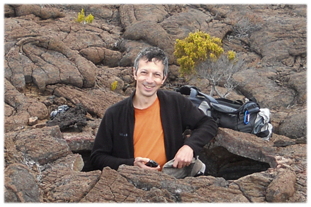 Eric Chahi in a lava tube on R&eacute;union Island